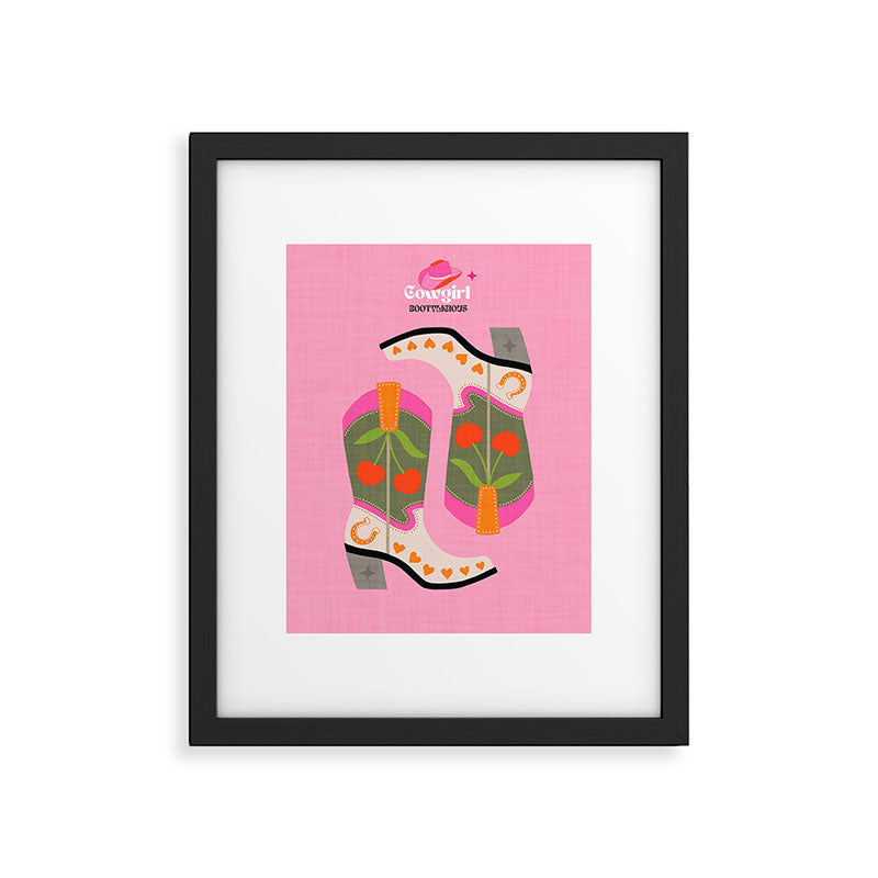 Cowgirl boots - 'Booty-licious' pun in pink Framed Art Print Gallery Image 5