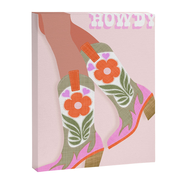Cowgirl boots Howdy on soft pink Canvas Print Gallery Image 1