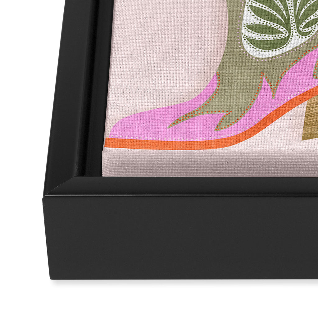 Cowgirl boots Howdy on soft pink Framed Canvas Print Gallery Image 3