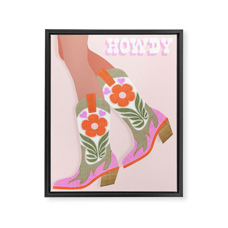 Cowgirl boots Howdy on soft pink Framed Canvas Print Gallery Image 6
