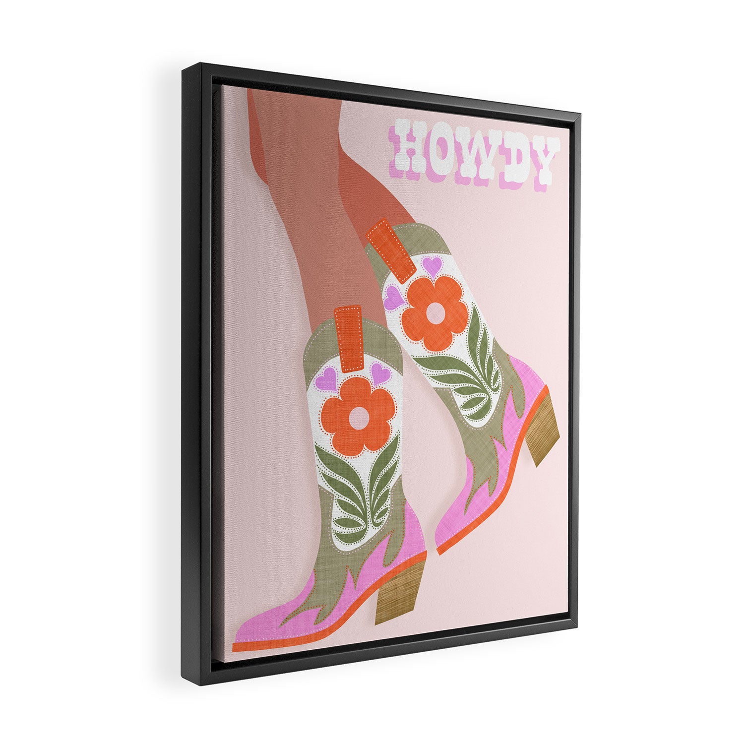 Cowgirl boots Howdy on soft pink Framed Canvas Print Gallery Image 2