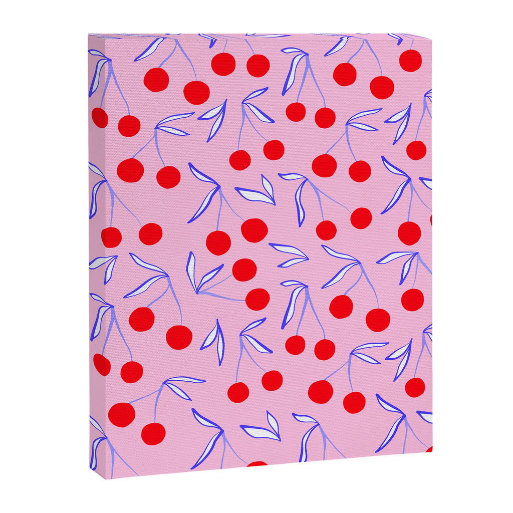 Ditsy Kitsch Cherry pattern in Pink, Red, Blue Canvas Print Gallery Image 6