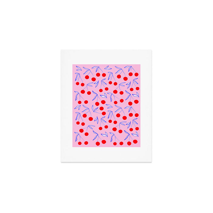 Ditsy Kitsch Cherry pattern in Pink, Red, Blue Art Print Gallery Image 1