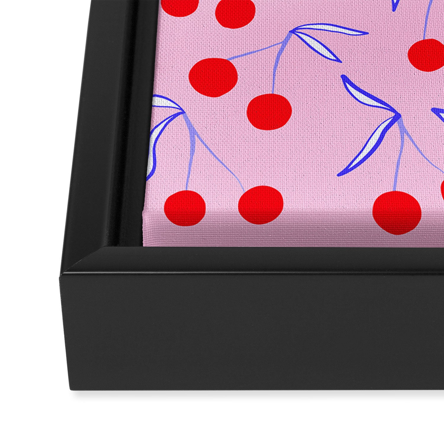 Ditsy Kitsch Cherry pattern in Pink, Red, Blue Framed Canvas Print Gallery Image 3