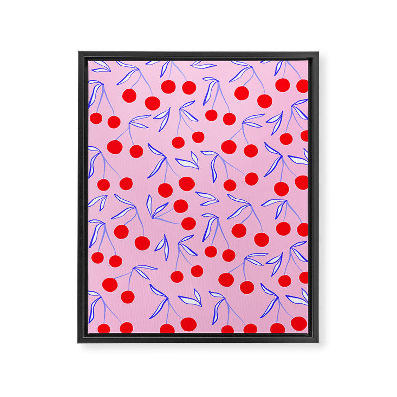 Ditsy Kitsch Cherry pattern in Pink, Red, Blue Framed Canvas Print Gallery Image 6