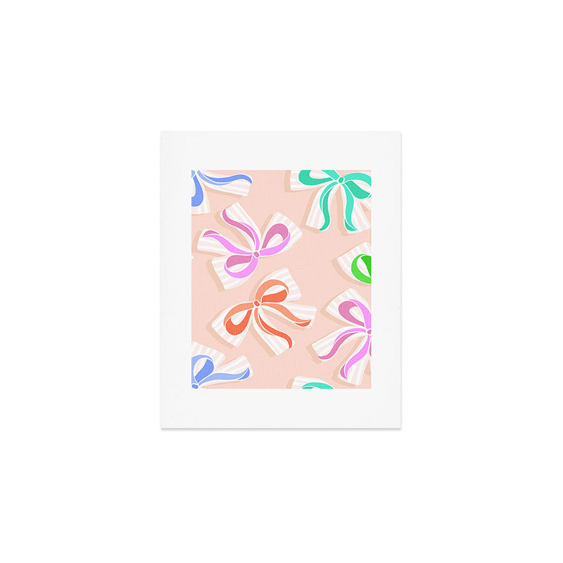 Ditsy Kitsch Ribbons and bows 1. Pastel Rainbow colours on Peach Art Print Gallery Image 1
