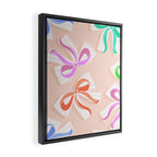 Ditsy Kitsch Ribbons and bows 1. Pastel Rainbow colours on Peach Framed Canvas Print Gallery Image 2