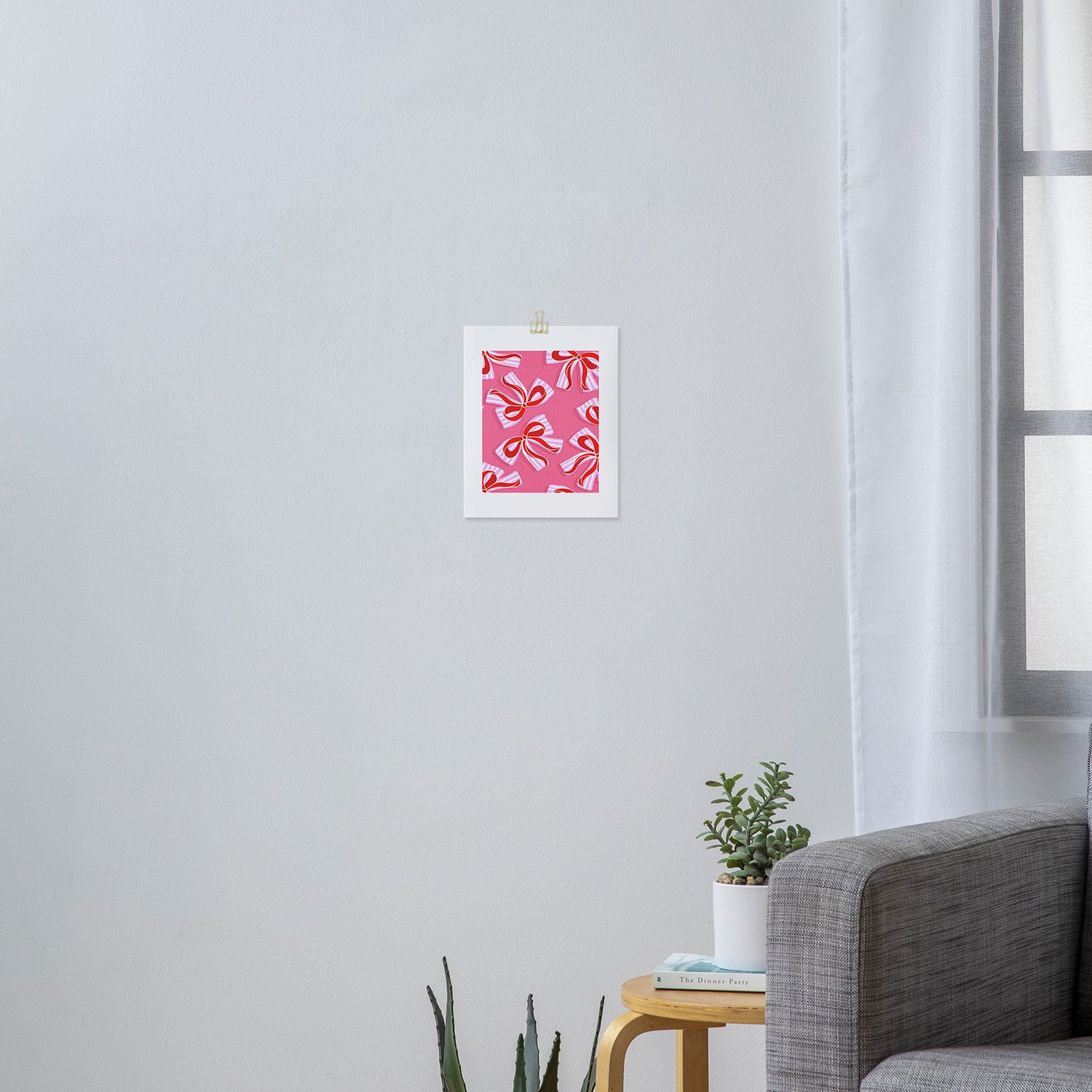 Ditsy Kitsch Ribbons and bows 2. Watermelon Pink and Red Art Print Gallery Image 3