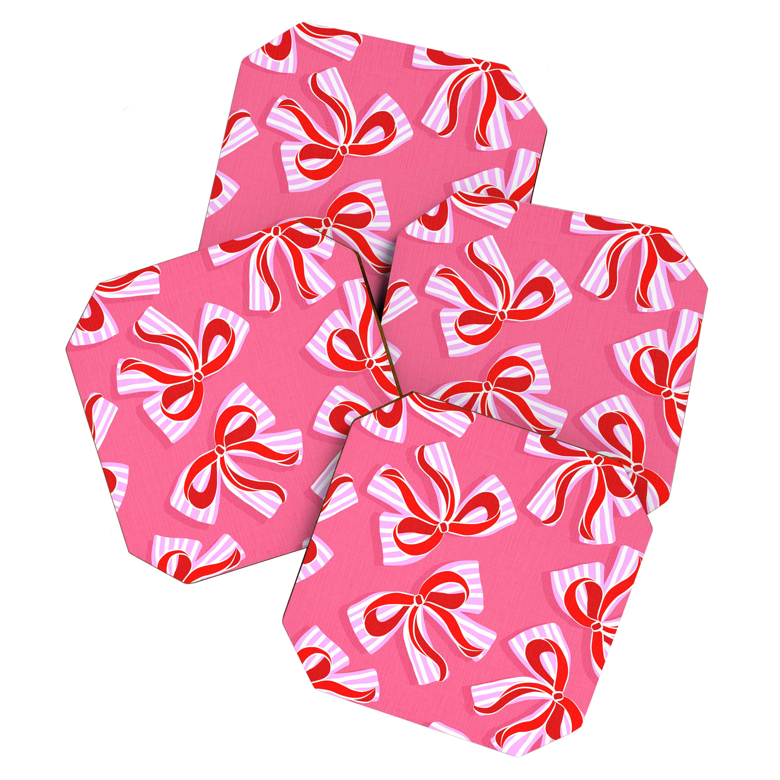 Ditsy Kitsch Ribbons and bows 2. Watermelon Pink and Red Coaster Gallery Image 1