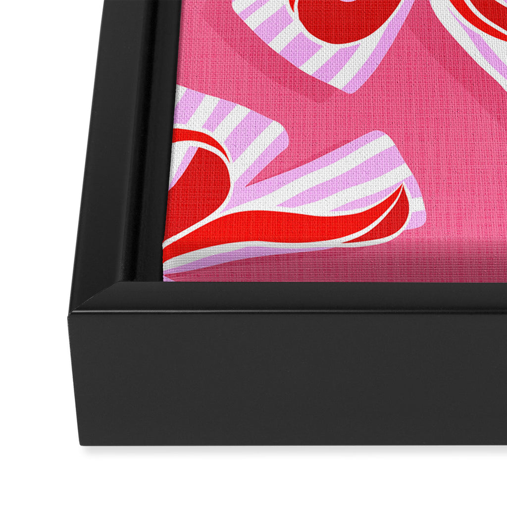 Ditsy Kitsch Ribbons and bows 2. Watermelon Pink and Red Framed Canvas Print Gallery Image 3