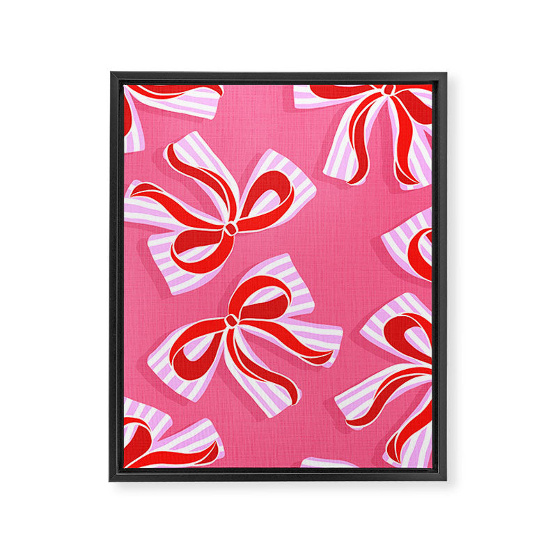 Ditsy Kitsch Ribbons and bows 2. Watermelon Pink and Red Framed Canvas Print Gallery Image 8