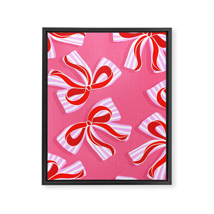 Ditsy Kitsch Ribbons and bows 2. Watermelon Pink and Red Framed Canvas Print Gallery Image 1