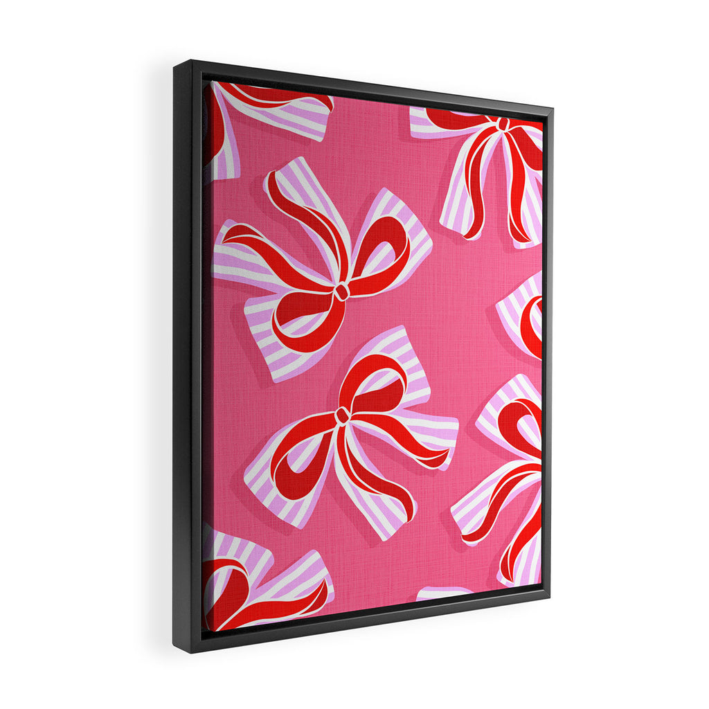 Ditsy Kitsch Ribbons and bows 2. Watermelon Pink and Red Framed Canvas Print Gallery Image 2