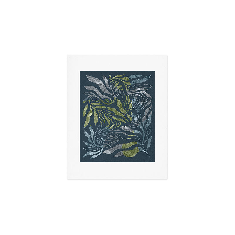 Endless Dark Leaf Illustration 1.1 Celestial Blue-Green Art Print Gallery Image 1