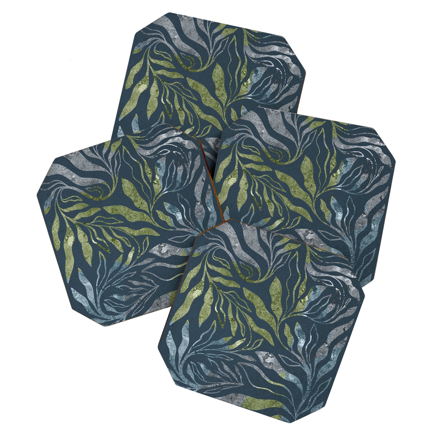 Endless Dark Leaf Illustration 1.1 Celestial Blue-Green Coaster Gallery Image 1