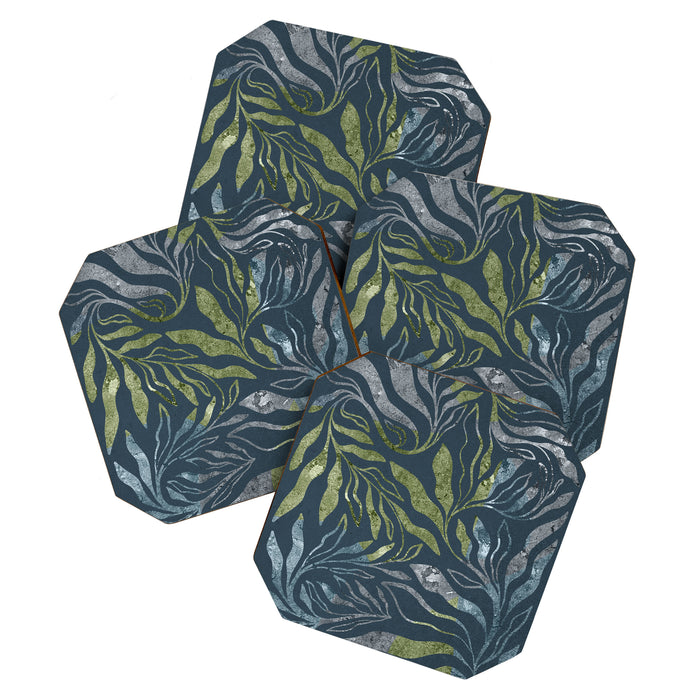 Endless Dark Leaf Illustration 1.1 Celestial Blue-Green Coaster Gallery Image 1