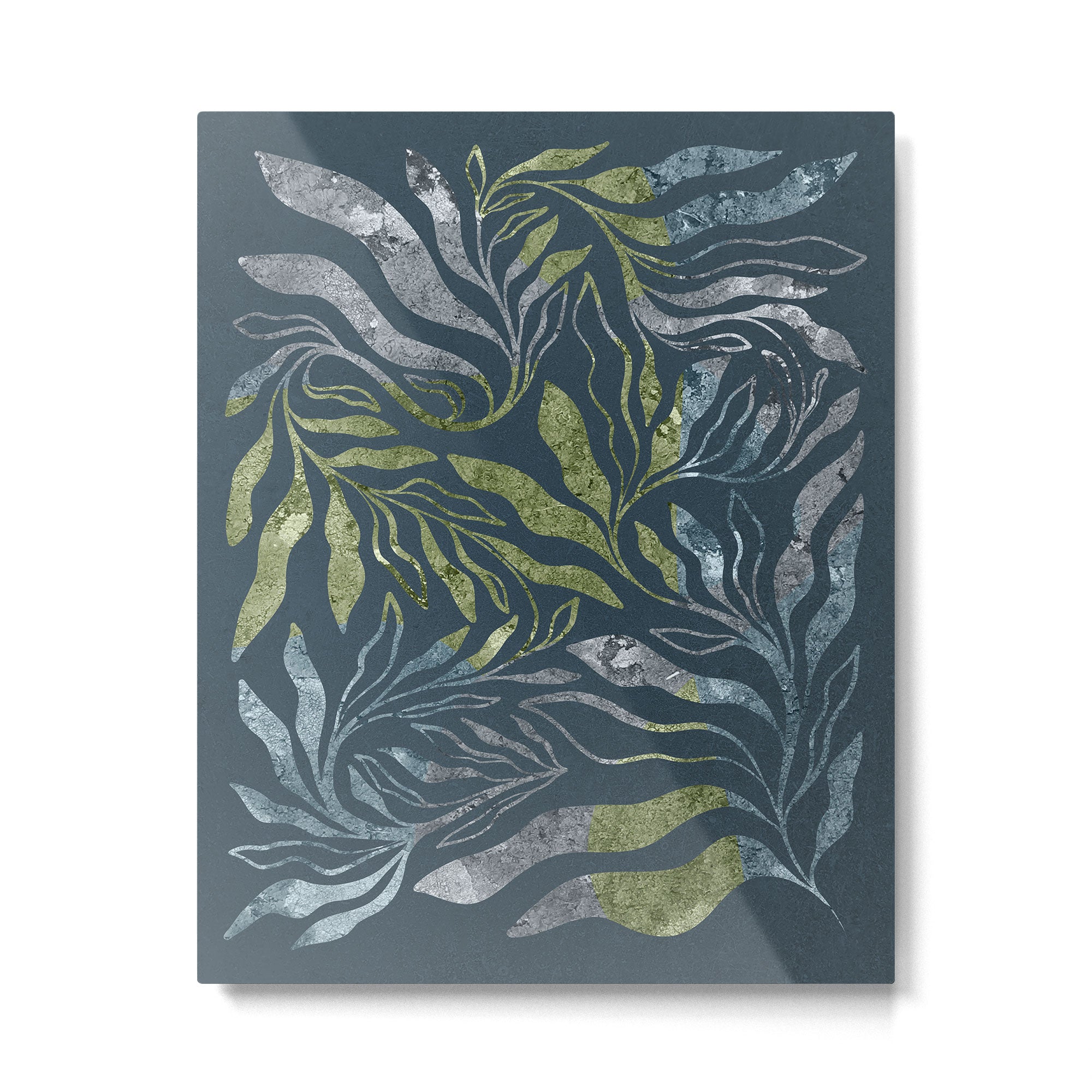 Endless Dark Leaf Illustration 1.1 Celestial Blue-Green Metal Print Gallery Image 4