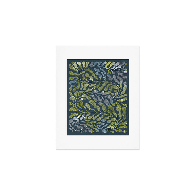Endless Dark Leaf Illustration 1.2 Celestial Blue-Green Art Print Gallery Image 1