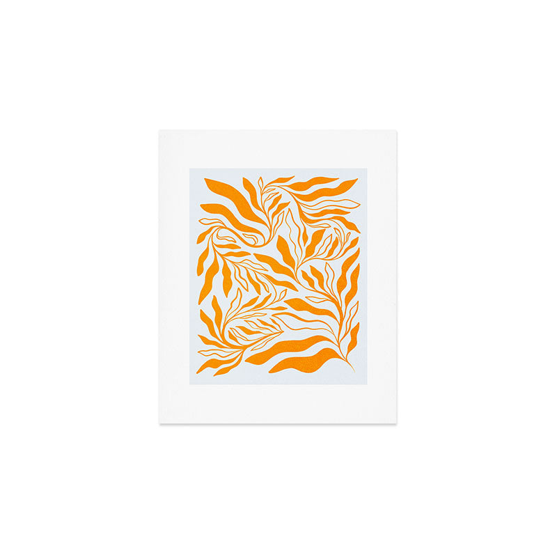 Endless Leaf Summer Illustration 1 Tangerine on pastel blue Art Print Gallery Image 1