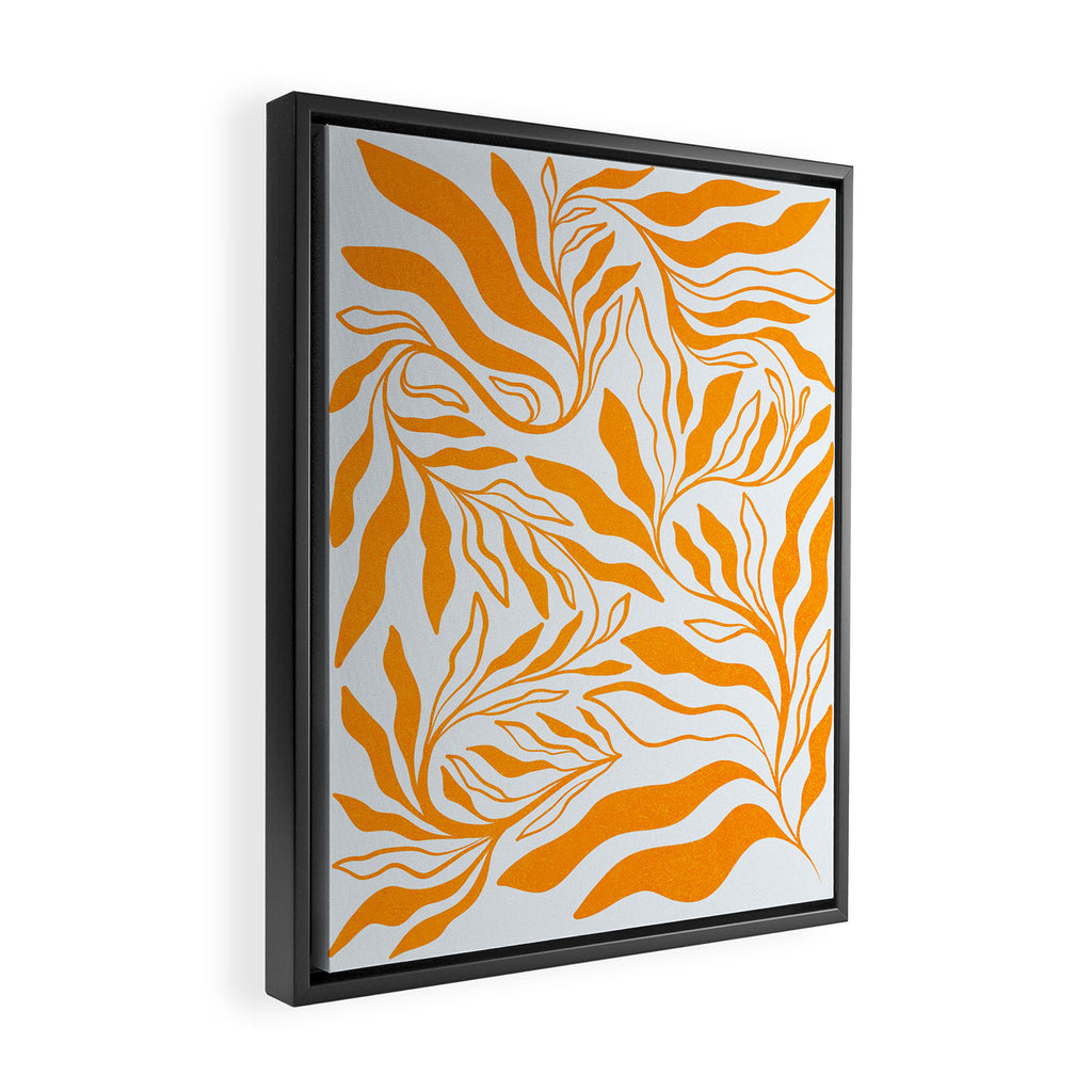 Endless Leaf Summer Illustration 1 Tangerine on pastel blue Framed Canvas Print Gallery Image 2