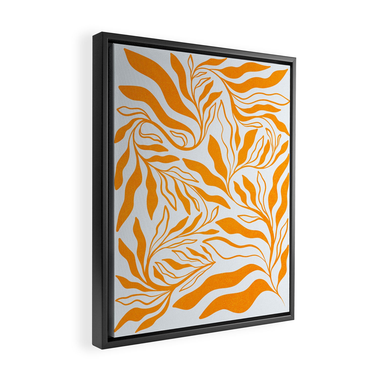Endless Leaf Summer Illustration 1 Tangerine on pastel blue Framed Canvas Print Gallery Image 2