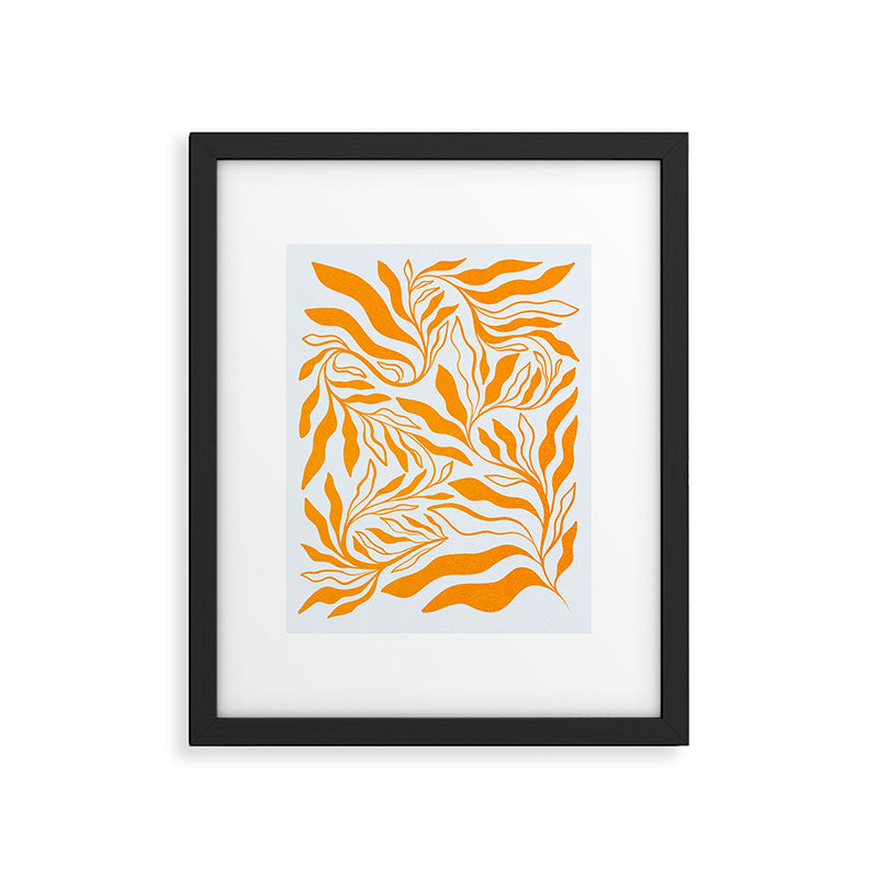 Endless Leaf Summer Illustration 1 Tangerine on pastel blue Framed Art Print Gallery Image 5