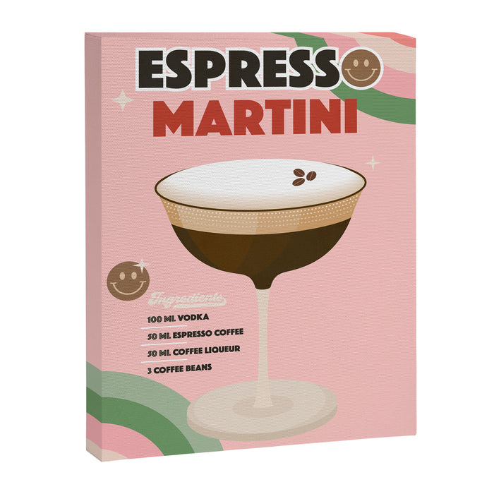 Espresso Martini Italian Retro Cocktail - Red Green Pink Canvas Print Gallery Image 1
