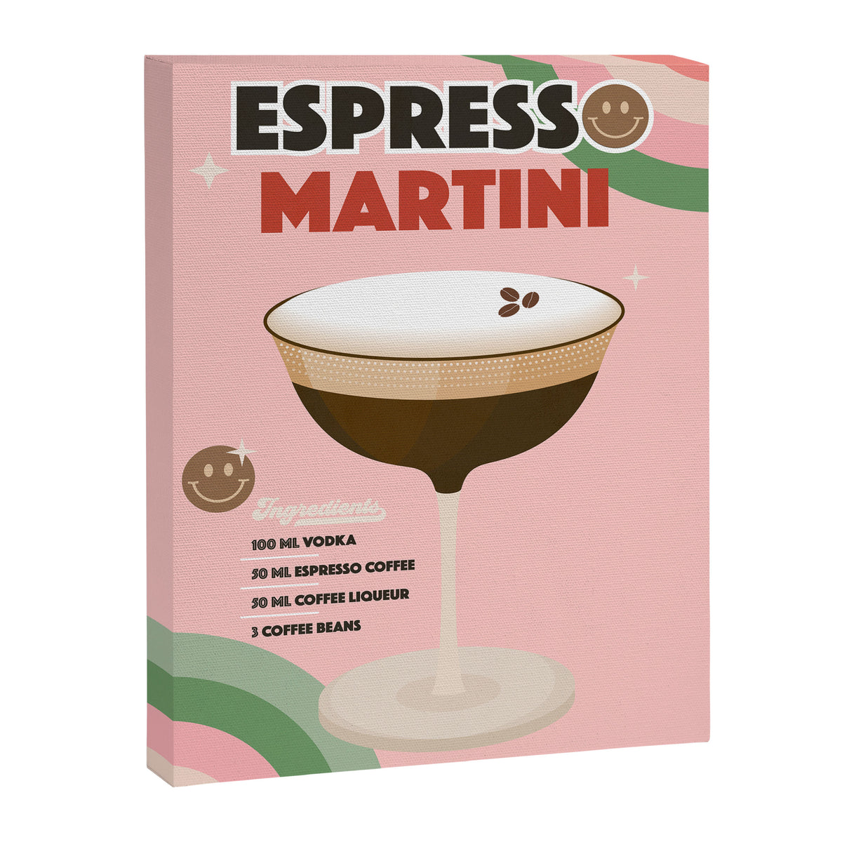 Espresso Martini Italian Retro Cocktail - Red Green Pink Canvas Print Gallery Image 6