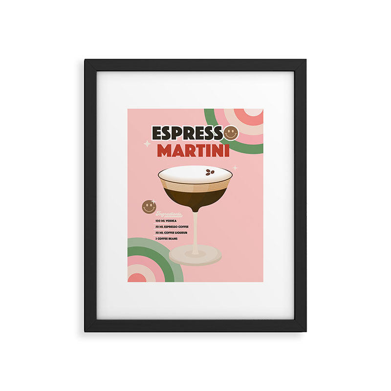 Espresso Martini Italian Retro Cocktail - Red Green Pink Framed Art Print Gallery Image 5