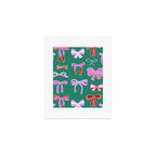Festive Pink and Red Christmas Ribbons and Bows hand drawn Collection on Green Art Print Gallery Image 1