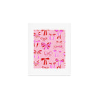 Festive Pink and Red Christmas Ribbons and Bows hand drawn Collection on Pastel Pink Art Print Gallery Image 1