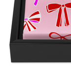 Festive Pink and Red Christmas Ribbons and Bows hand drawn Collection on Pastel Pink Framed Canvas Print Gallery Image 3
