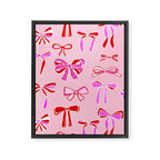 Festive Pink and Red Christmas Ribbons and Bows hand drawn Collection on Pastel Pink Framed Canvas Print Gallery Image 8