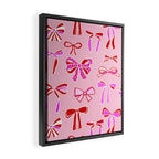 Festive Pink and Red Christmas Ribbons and Bows hand drawn Collection on Pastel Pink Framed Canvas Print Gallery Image 2