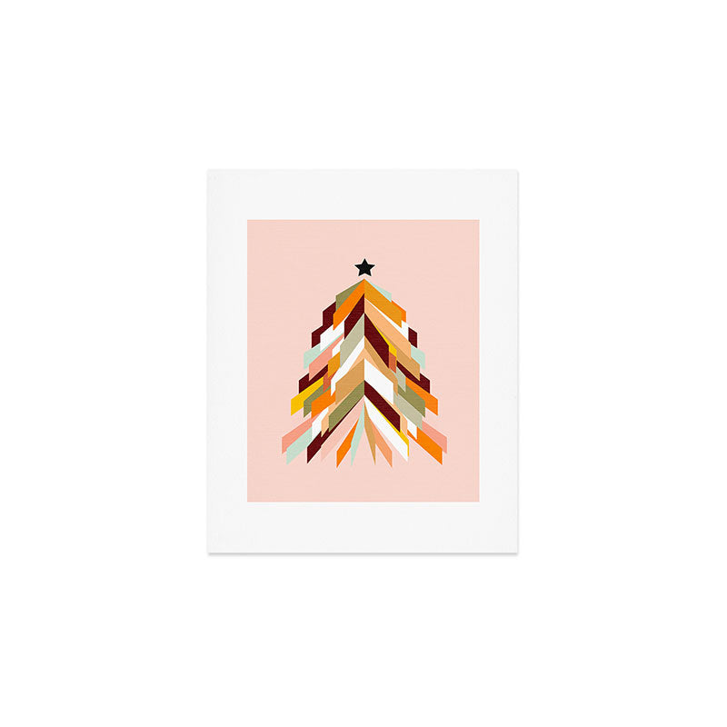 Festive Retro Christmas Tree on Peach Fuzz Art Print Gallery Image 1
