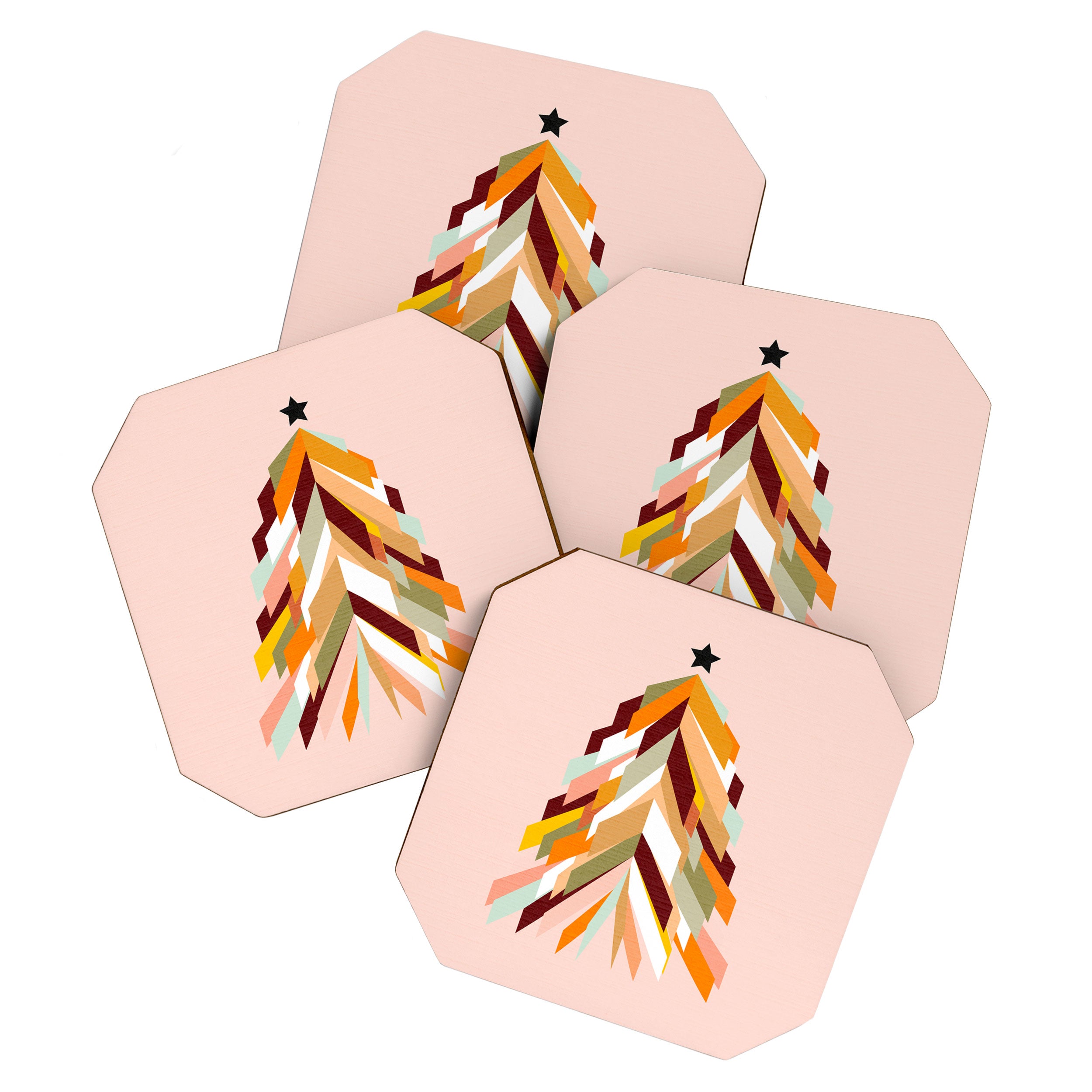 Festive Retro Christmas Tree on Peach Fuzz Coaster Gallery Image 1