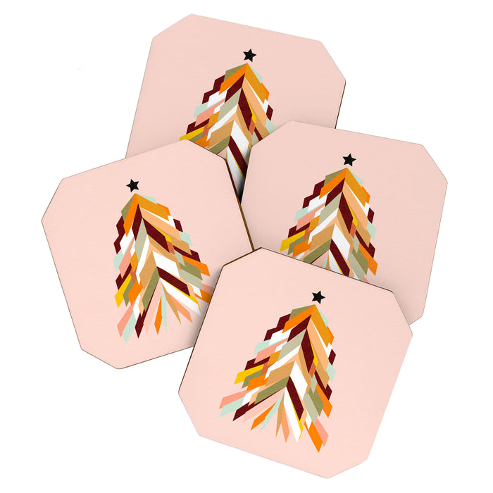 Festive Retro Christmas Tree on Peach Fuzz Coaster Gallery Image 1