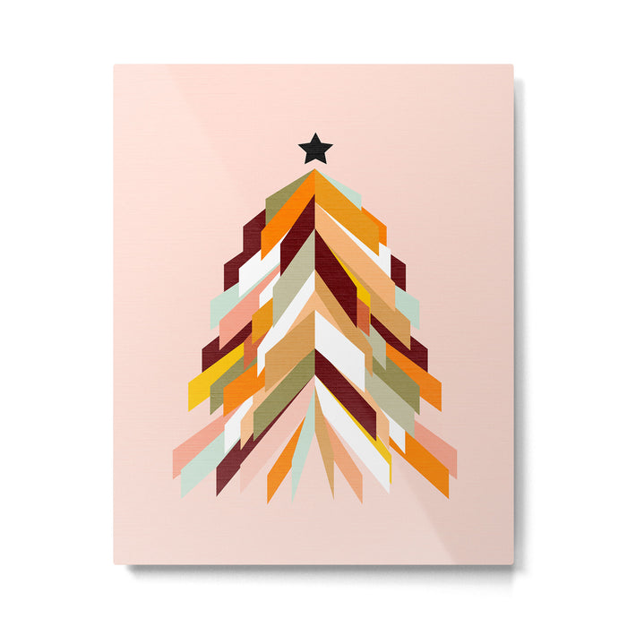 Festive Retro Christmas Tree on Peach Fuzz Metal Print Gallery Image 1