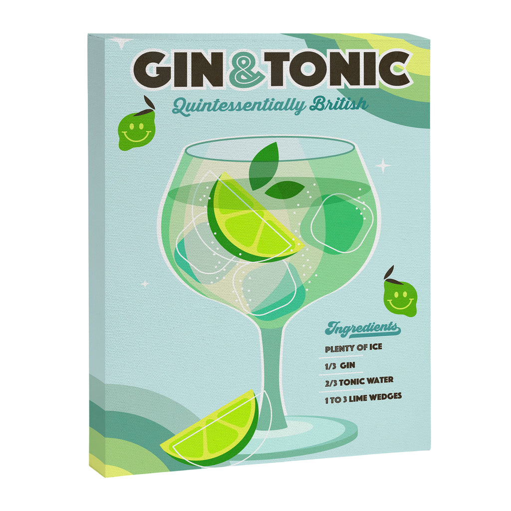 Gin and Tonic Retro Cocktail - Aqua blue green Canvas Print Gallery Image 6