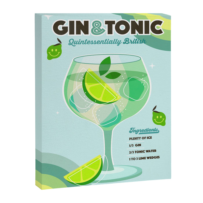 Gin and Tonic Retro Cocktail - Aqua blue green Canvas Print Gallery Image 1