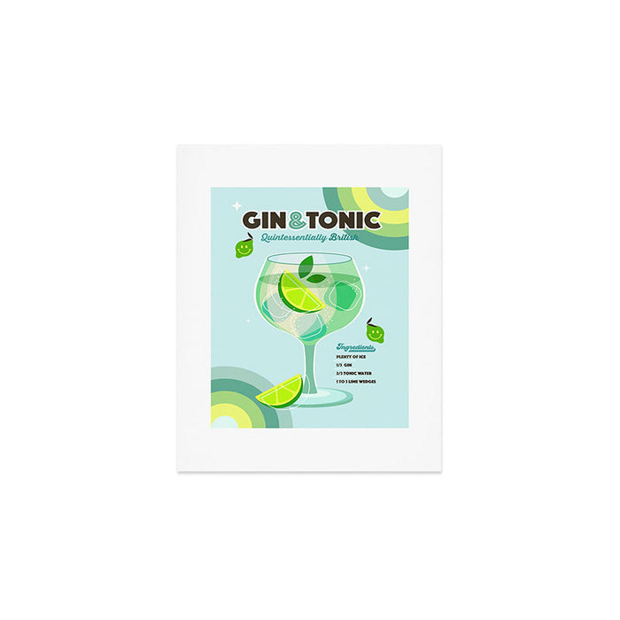 Gin and Tonic Retro Cocktail - Aqua blue green Art Print Gallery Image 1