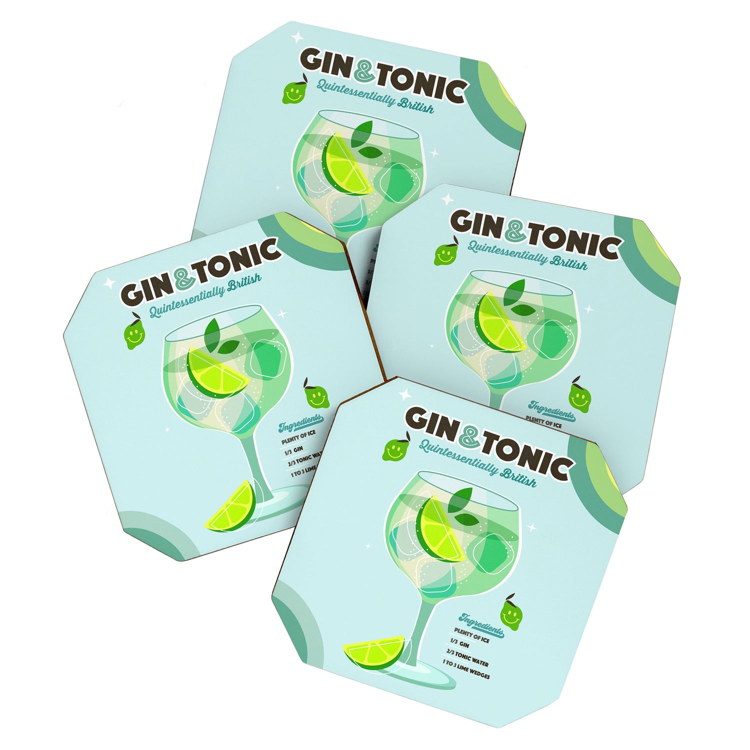 Gin and Tonic Retro Cocktail - Aqua blue green Coaster Gallery Image 1