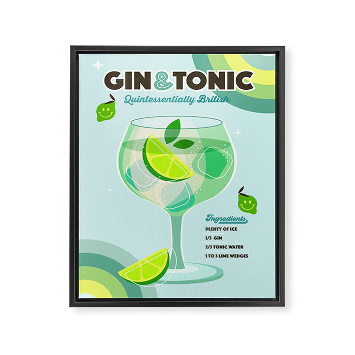 Gin and Tonic Retro Cocktail - Aqua blue green Framed Canvas Print Gallery Image 1