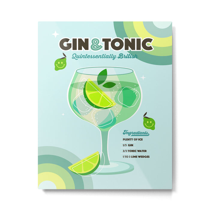 Gin and Tonic Retro Cocktail - Aqua blue green Metal Print Gallery Image 1