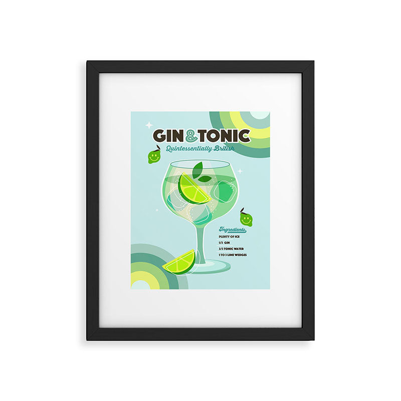 Gin and Tonic Retro Cocktail - Aqua blue green Framed Art Print Gallery Image 5