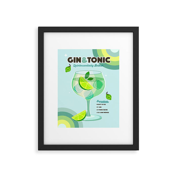 Gin and Tonic Retro Cocktail - Aqua blue green Framed Art Print Gallery Image 1