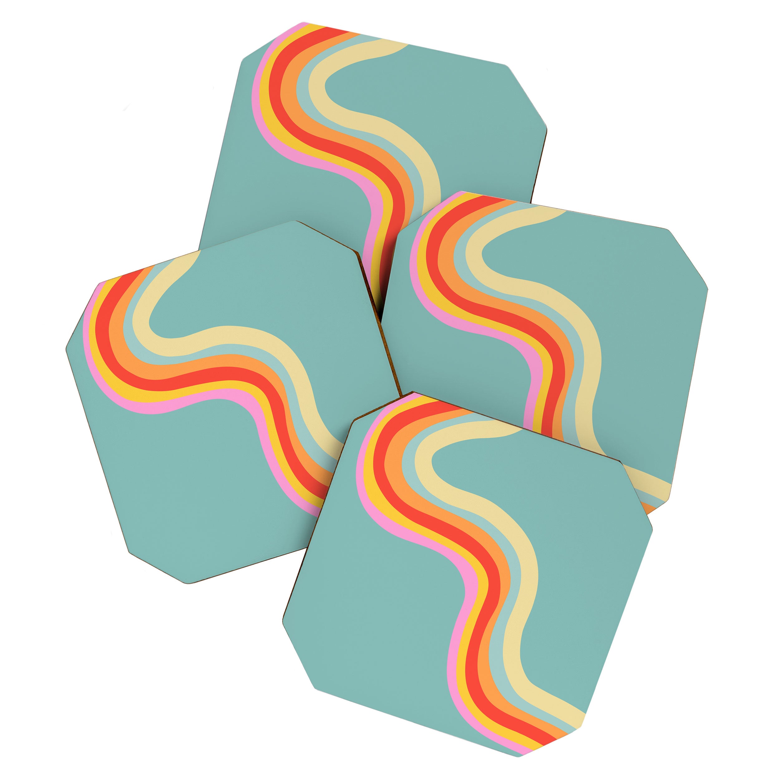 Groovy 70s Retro Rainbow Flow on Blue Coaster Gallery Image 1