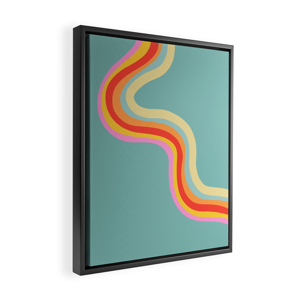 Groovy 70s Retro Rainbow Flow on Blue Framed Canvas Print Gallery Image 2