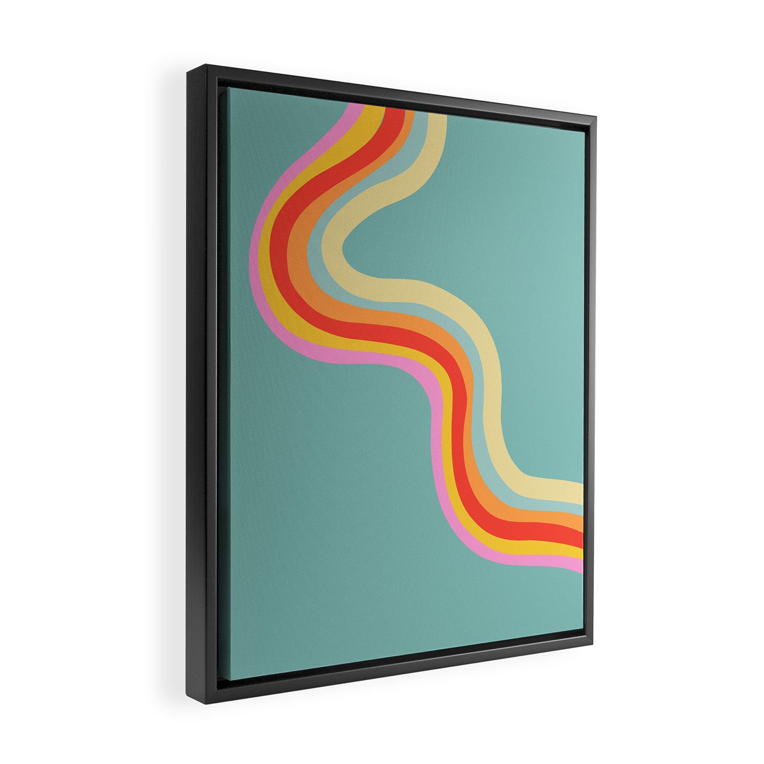 Groovy 70s Retro Rainbow Flow on Blue Framed Canvas Print Gallery Image 2