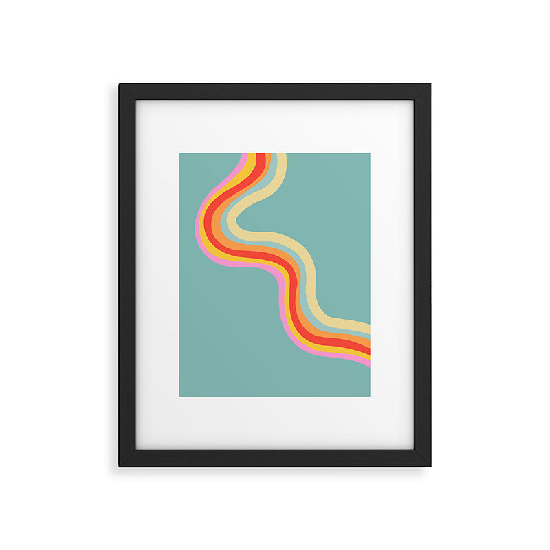 Groovy 70s Retro Rainbow Flow on Blue Framed Art Print Gallery Image 5